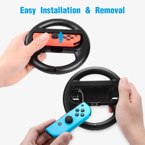 Vista 4 de Beastron Racing Games Steering Wheel compatible with Switch Mario Kart Joy-Con Steering Wheel Black 2 Pack