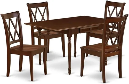Vista 6 de East West Furniture MZCL3-LWH-C - Juego de mesa de comedor moderno de 3 piezas que contiene una mesa rectangular de madera con gotas y 2 sillas