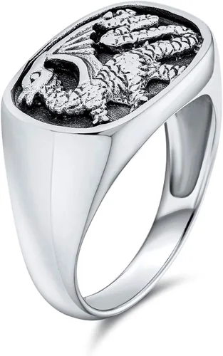Vista 2 de Statement Black Onyx Gemstone Rectangle Goth Men's Viking Shield Signet Flying Winged Dragon Ring For Men Oxidized .925 Sterling Silver