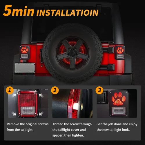 Vista 4 de Cubierta de Luz Trasera Compatible con Jeep Wrangler JK/JKU 2007-2018, Protector de Cubierta de Luz Trasera con Forma de Pata de Perro Protector