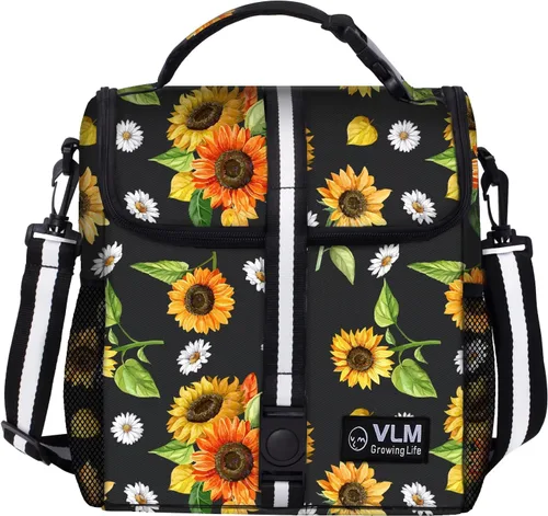 Vista 10 de VLM - Bolsas de almuerzo para mujer, lonchera floral aislada a prueba de fugas con correa de hombro ajustable, bolsa de picnic reutilizable