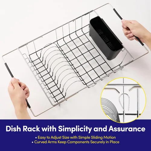 Vista 5 de Escurridor de platos extensible sobre el fregadero a 24.5 pulgadas, estación de secado extensible rectangular de cocina que ahorra espacio con Negro