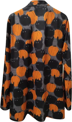 Vista 3 de kinstell Cárdigan de manga larga para mujer, diseño de calabaza, animal, gato negro, fantasma, abrigo ligero
