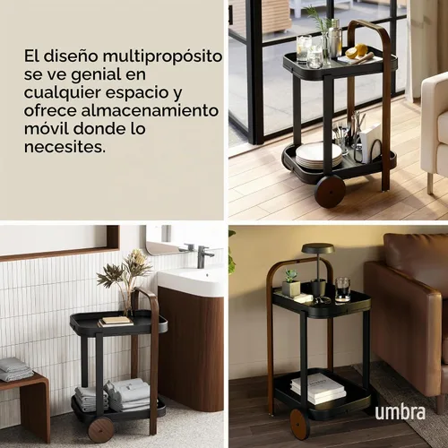 Vista 4 de Umbra Bellwood - Carrito de bar, carrito para servir, mesa auxiliar, nogal/negro Walniut/Negro