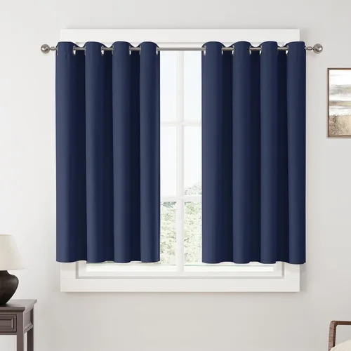 Vista 115 de ChrisDowa Cortinas 100% Opacas de Abedul Sólido de 45 Pulgadas de Largo, 2 Paneles para Dormitorio y Sala de Estar, Estilo Granja Oscurecedoras