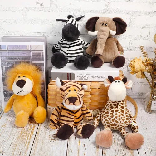 Vista 4 de Juego de 5 animales de peluche de safari, incluye leones, tigre, elefantes, cebras y jirafas, animales salvajes de 11.8 pulgadas, juguetes suaves