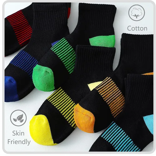 Vista 6 de Calcetines tobilleros acolchados para niños, calcetines atléticos para niñas, calcetines de algodón para niños, jóvenes, mujeres, 12 pares