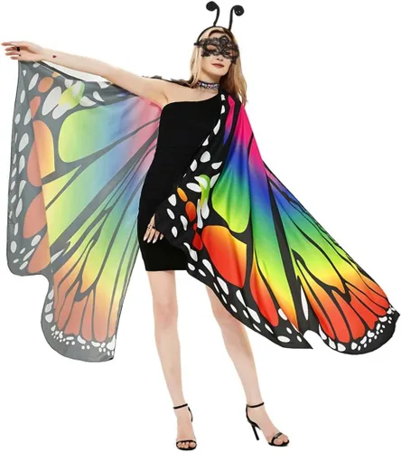 Vista 2 de QUCH Butterfly Costume for Women Butterfly Wings for Women Fairy Wings Cape with Mask and Antenna Headband Halloween Costumes