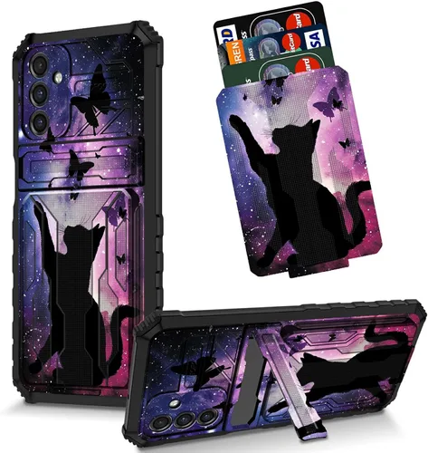 Vista 54 de Funda para Galaxy S21 FE 5G 2022 con soporte, funda de doble capa de policarbonato duro de TPU suave, estampado de vaca, estampado animal