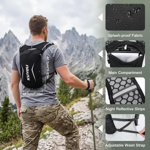 Vista 2 de KUYOU Running Vest for Women & Men, Lightweight Hydration Backpack with 2L Water Bladder, Water Backpack for Trail Running, Hiking, Cycling & Negro