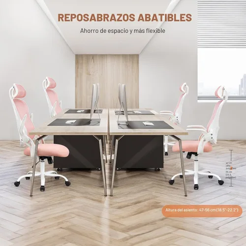 Vista 7 de Sweetcrispy Silla de escritorio para computadora de oficina, ergonómica, con respaldo alto, de malla, con ruedas y reposacabezas ajustables, cómodo