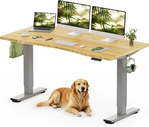 Vista 46 de FLEXISPOT Escritorio de pie de madera maciza, escritorio de madera real de una pieza, escritorio eléctrico de altura ajustable para oficina en casa