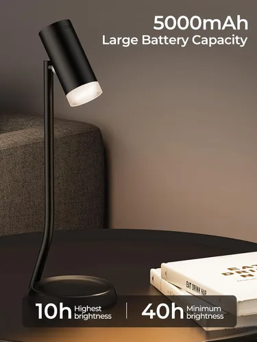 Vista 3 de PESUTEN Lámparas de mesa inalámbricas, luz de mesa portátil a pilas con cabezal de ángulo ajustable magnético, lámpara recargable de 5000 mAh