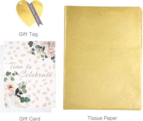 Vista 7 de MAYPLUSS Bolsa de regalo extra grande de 16 pulgadas con tarjeta de felicitación y papel de seda para boda, cumpleaños, diseño floral dorado