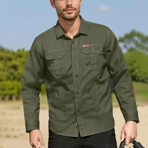 Vista 3 de Camisas de vestir de manga larga con botones y ajuste regular para hombre con bolsillos