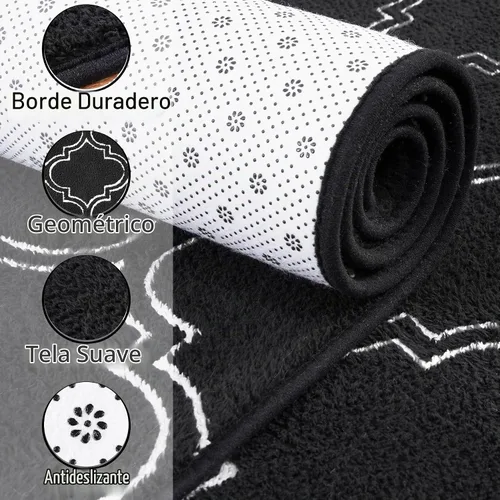 Vista 2 de Chicrug - Alfombra geométrica moderna de 2 x 6 pies para dormitorio o pasillo Negro Geometric