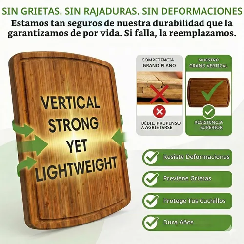 Vista 5 de Juego de 3 tablas de cortar de bambú de lujo con tecnología de resistencia de grano vertical carbonizada, tablas de cortar de madera extra grandes