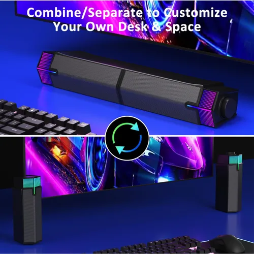 Vista 2 de Jeecoo Altavoces Bluetooth M20 para Computadora para Monitor de Escritorio de PC, Barra de Sonido para PC Gaming - Con Cable USB, Excelente Sonido