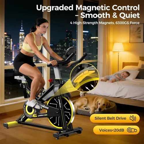 Vista 5 de Stationary Exercise Bike for home, Magnetic Resistance, Silence & Smart App Negro Amarillo
