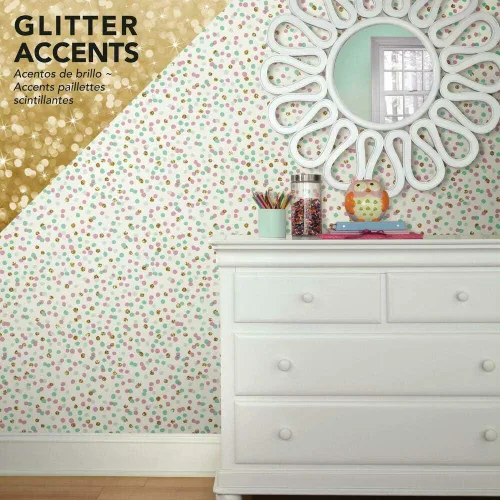 Vista 3 de RoomMates RMK3504WP Papel tapiz de confeti rosa y azul con purpurina