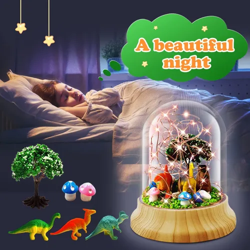 Vista 4 de Crea tu propia luz nocturna, kits de bricolaje de dinosaurio para niñas, luces nocturnas mágicas creativas USB Edición de mejora, juguetes