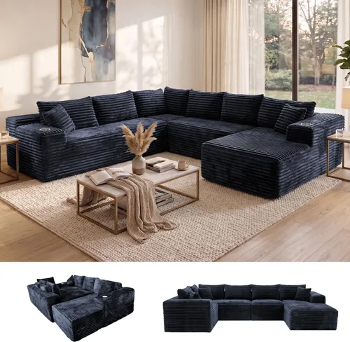 Vista 12 de Sofás seccionales de nube de gran tamaño para sala de estar, sofá modular de 7 plazas en forma de U de 122 pulgadas con diván, asiento profundo