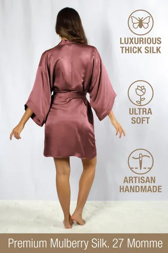 Vista 3 de Luxury Artisan Silk Robes For Women, Washable Pure Silk Kimono For Women Short
