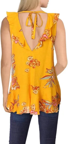 Vista 2 de Free People Womens Summer in Tulum Linen Floral Tunic Top Gold S