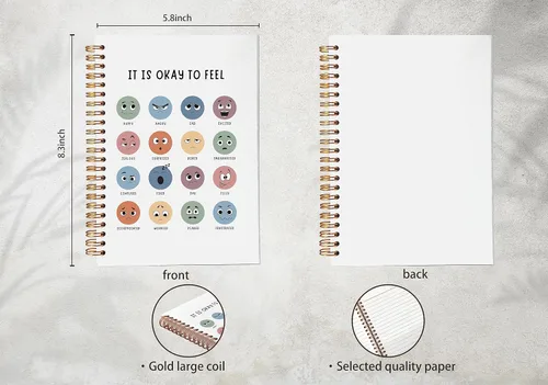 Vista 5 de It is Okay to Feel Mental Health Feelings and Emotions Chart - Cuaderno de espiral rayado de 8.3 x 5.5 pulgadas, cuaderno de tapa dura con rayas