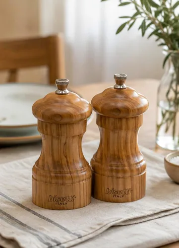 Vista 3 de Bisetti Imperia Molino de sal de madera de olivo de 4 pulgadas con molinillo ajustable