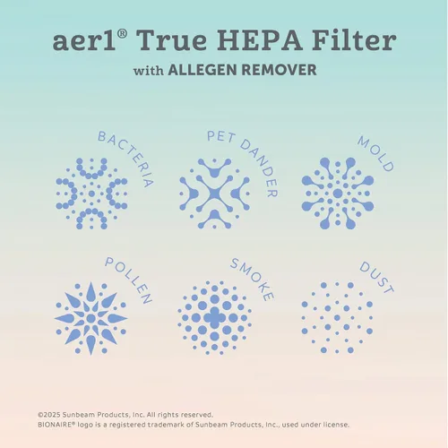Vista 3 de Bionaire oficial - Filtro de aire de repuesto AER1 True HEPA para eliminar alérgenos, captura polvo, polen, humo y caspa de mascotas, compatible