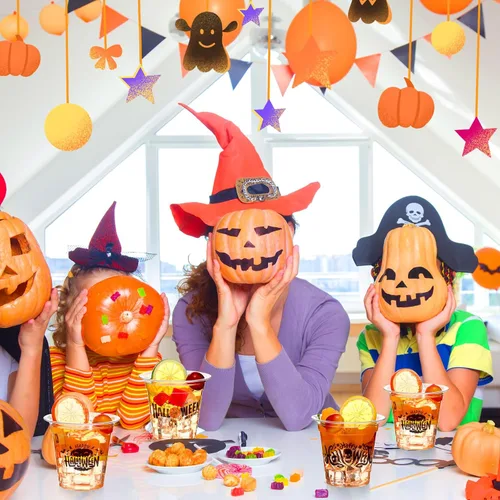 Vista 5 de Sliner 60 vasos de plástico de Halloween de 12 onzas desechables transparentes para Halloween, suministros de fiesta para bebidas frías, cerveza