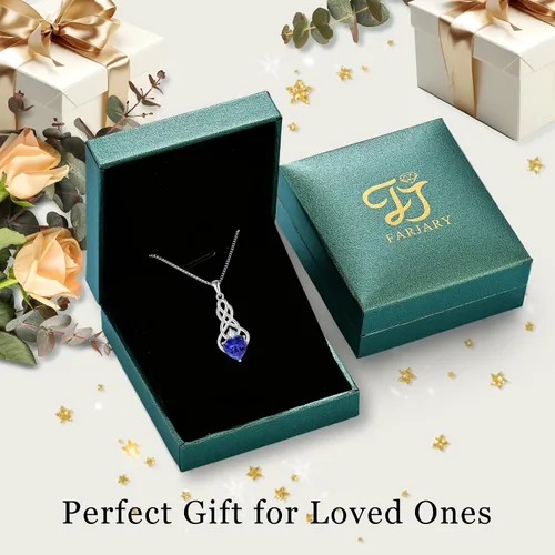 Vista 6 de FJ Infinity Celtic Knot Necklace 925 Sterling Silver Heart Birthstone Pendant Irish Good Luck Jewelry Gifts for Women