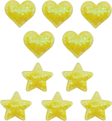 Vista 8 de Xeahung 10 parches de corazón y estrella, parches de estrellas rosas para coser, parches de corazón con purpurina para ropa, vestido, sombrero