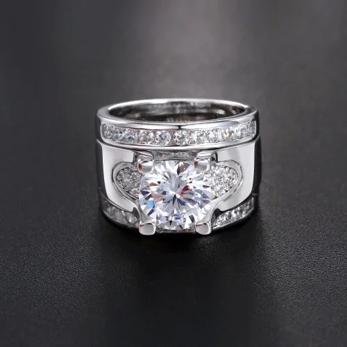 Vista 5 de Juego de 3 piezas de anillos de boda de compromiso de circonita cúbica de corte redondo de 5.56 quilates para mujer