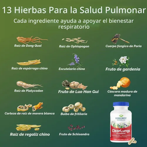 Vista 7 de RidgeCrest Herbals ClearLungs Classic Natural Pulmon Health Support 60 Ct