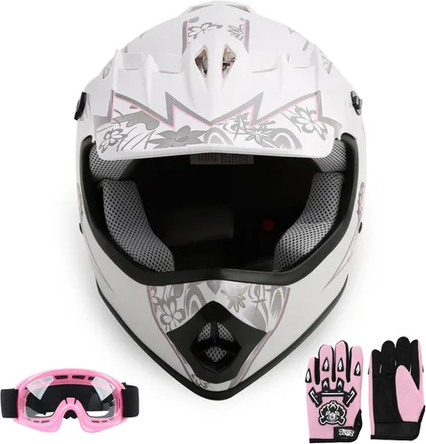 Vista 12 de SLMOTO Casco de motocross para niños y jóvenes, casco de motocicleta todoterreno para motocross, ATV aprobado por DOT, casco de calavera negra