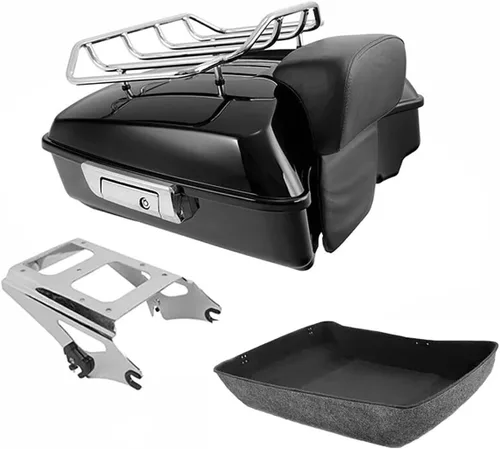 Vista 11 de TCMT Caja de maletero de motocicleta cortada con respaldo envolvente desmontable de dos plazas y soporte de montaje adecuado para Harley 2009-2013