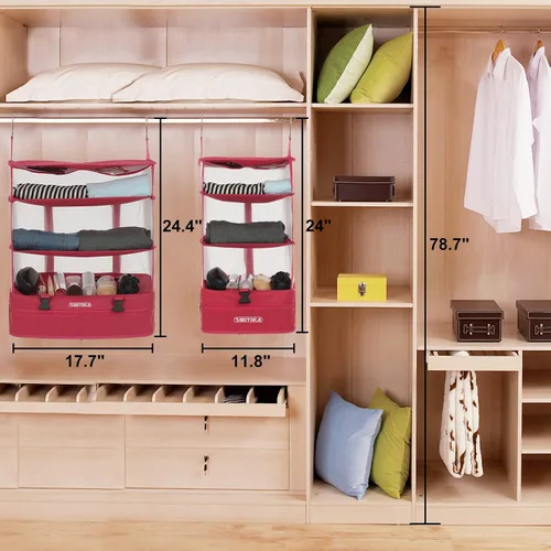 Vista 3 de TABITORA - Estantería portátil y plegable de gran capacidad con ganchos para colgar, ideal como almacenamiento para viajes