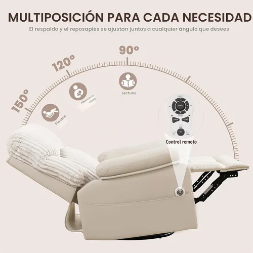 Vista 3 de Electric Recliner with Massage and Heat, Swivel Rocking Chair Glide Rocker Beige