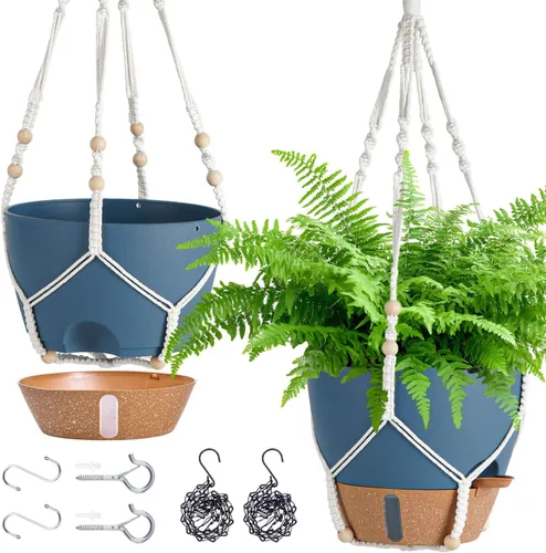 Vista 11 de Maceta colgante de riego automático de 8 pulgadas para plantas de interior Negro