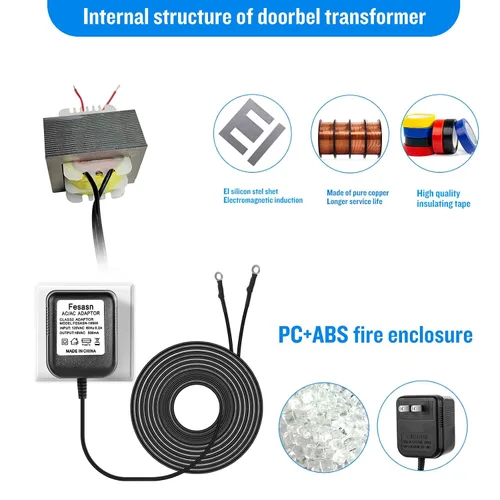 Vista 6 de AC18V - Adaptador de corriente para timbre de puerta con cable, compatible con Ring Zmodo Smart Doorbell y Nest Hello Doorbell