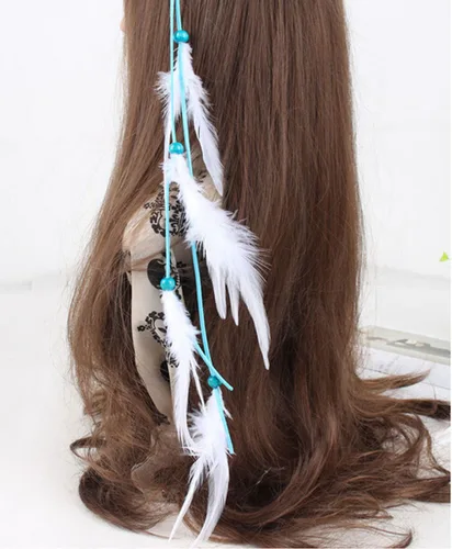 Vista 4 de Diadema de plumas boho chic para el pelo de la princesa india con borlas de plumas diadema romaní hippie longitud ajustable hecha a mano