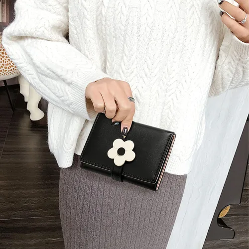 Vista 2 de LJCZKA Bonita cartera pequeña para niñas y mujeres, bloqueo RFID, piel sintética, tres plegadas, bolsillo para efectivo con tarjetero y billetera