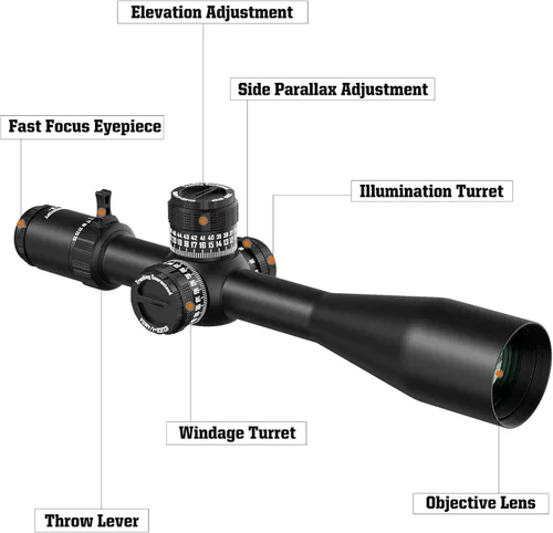 Vista 4 de DISCOVERYOPT Optics ED GEN-II 5-25x56mm PRS Rifle Scope FFP, Retícula iluminada con parada cero de 34mm de tubo