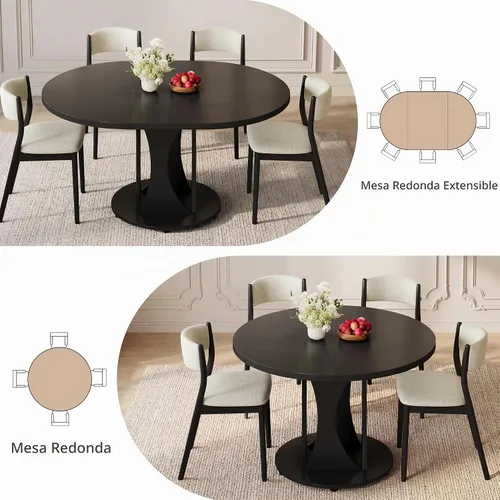 Vista 4 de iPormis Mesa de comedor extensible de 43 a 59 pulgadas, mesa de cocina redonda con pedestal de arcos modernos, mesa de comedor ovalada con hojas