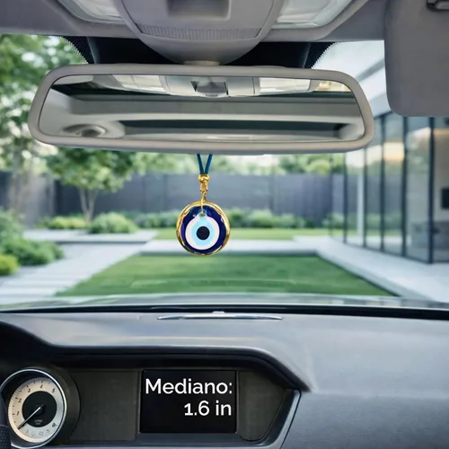 Vista 3 de Juego de 2 adornos dorados para colgar en el coche de ojo turco para el mal de ojo, accesorios para el mal de ojo, regalo para mujeres u hombres