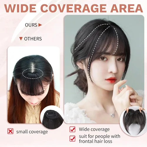 Vista 5 de Flequillo con clip, 100% cabello humano real, 3 clips de seguridad, flequillo francés, flequillo falso natural y sin costuras para mujer, rubio