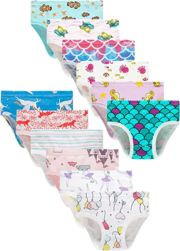 Vista 23 de Family Feeling Ropa interior para niña pequeña, bragas para niños grandes, ropa interior suave, 100% algodón 6 paquete-31yu