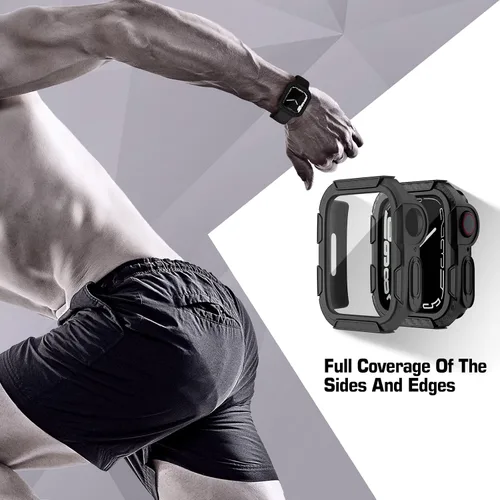 Vista 5 de EDIMENS Paquete de 2 fundas resistentes compatibles con Apple Watch de 1.772 pulgadas Series 9/8/7 con protector de pantalla de vidrio templado